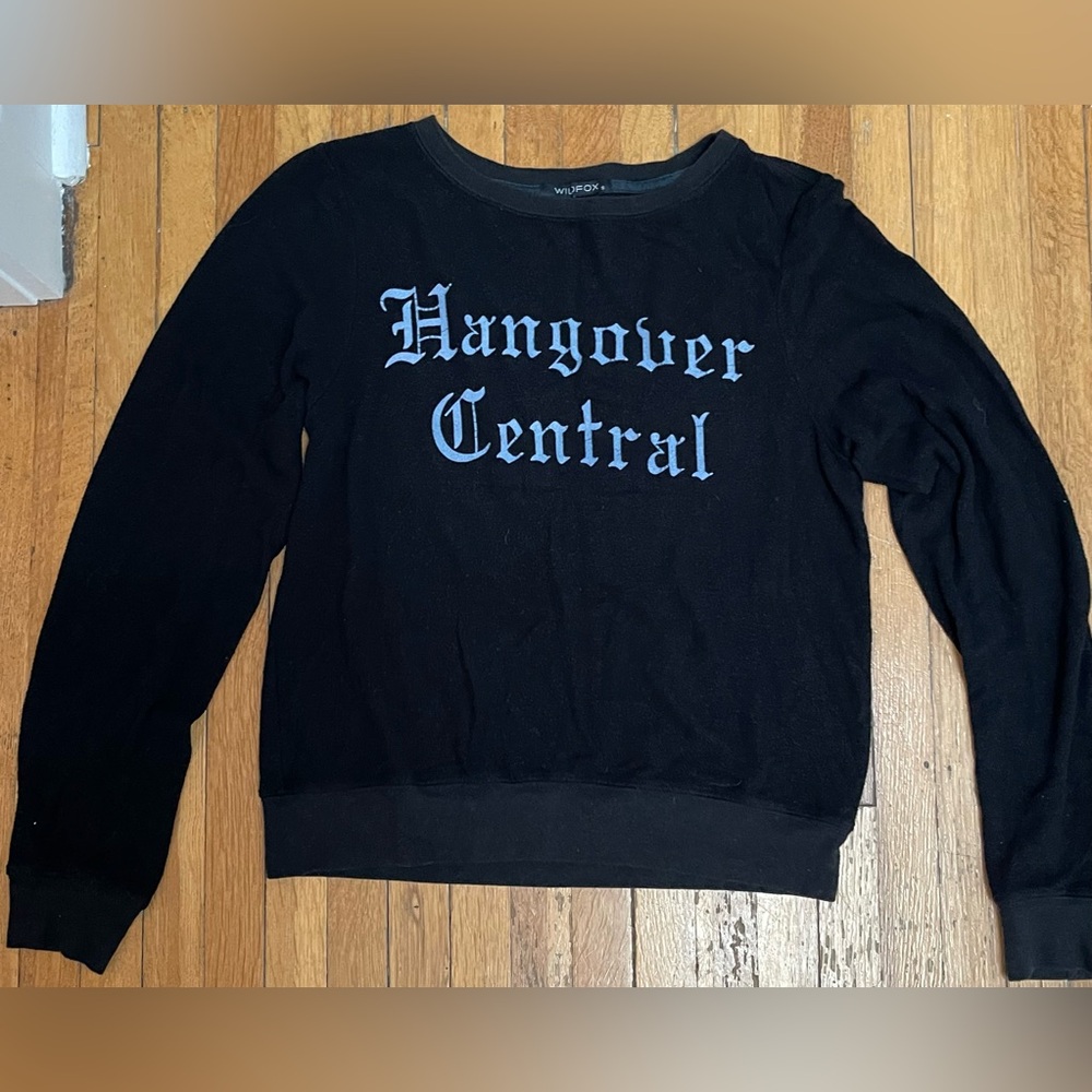 Cozy Weekend Wildfox Black Baggy Beach Jumper "Hangover Central" in Gothic Font